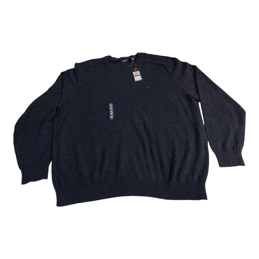 Izod Crewneck Pull Over Sweater Mens XXL Long Sleeve Blue Black Heather NWT